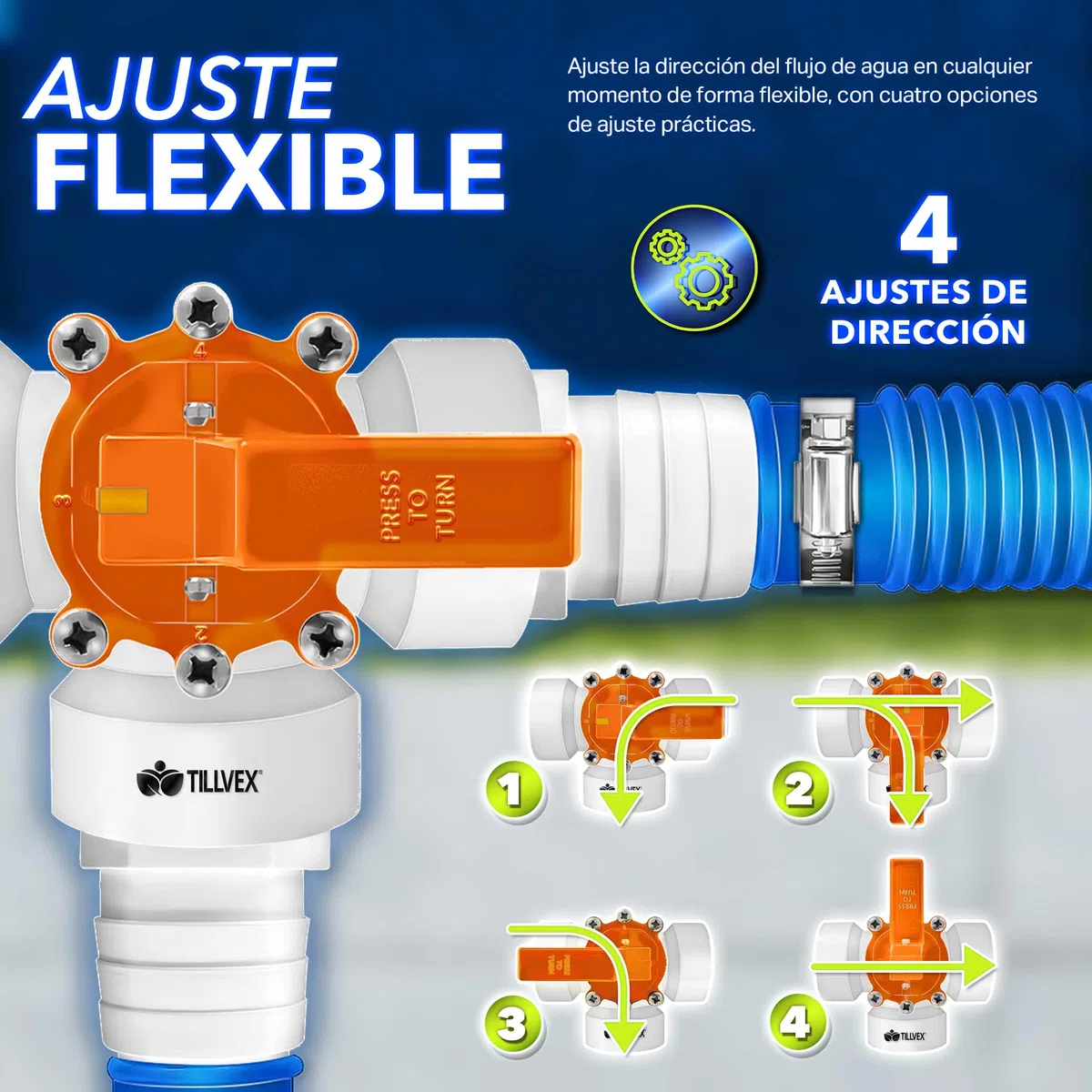 tillvex® Juego de Bypass Piscina Completo 12 pzs. – Ø 32 & 38 mm Conector | Válvula de 3 vías y Adaptador ABS | con 6 Abrazaderas de Manguera de Acero Inoxidable y Cinta Aislante de 8 m